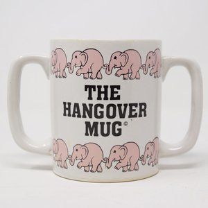 Vintage Hangover Mug Double Handle Pink Elephants Korea 1983 Chadwick Miller Gag